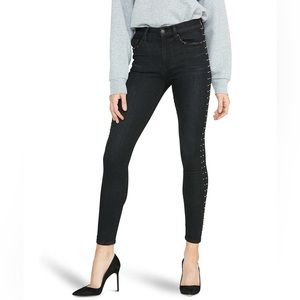Hudson Women’s Barbara Super Skinny Ankle Black Stretch Silver Studded Jeans